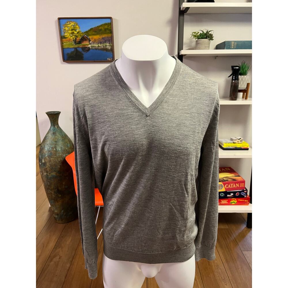 Zegna Cashmere/Silk V-Neck Pullover Sweater in Light Grey - Size 56/XXL